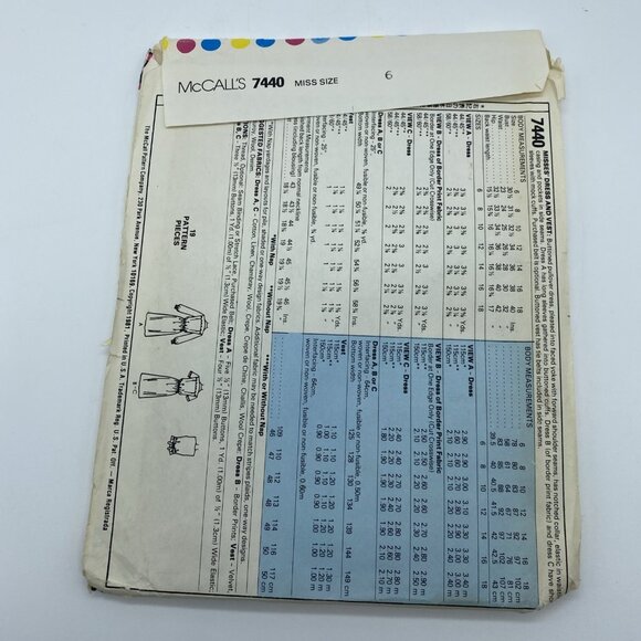 McCall's 7440 Misses Size 6 Bust 30.5 Buttoned Pullover Dress & Vest 1981 - Picture 3 of 5